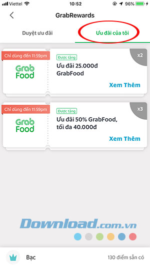 Ưu đãi của tôi trên Grab