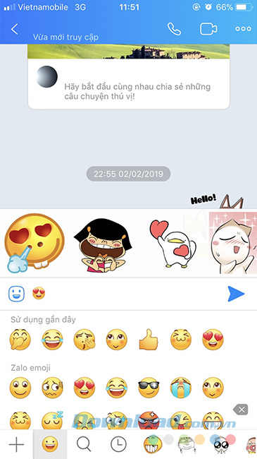 Sử dụng miễn phí Sticker trên Zalo