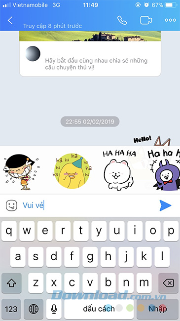 Sử dụng miễn phí Sticker zalo