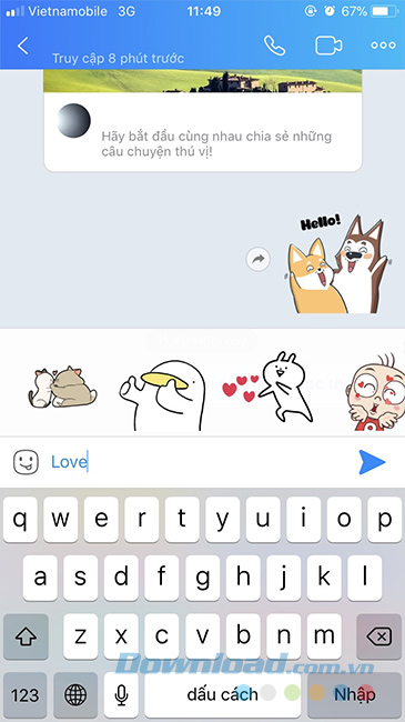 Dùng miễn phí sticker miễn phí của Zalo
