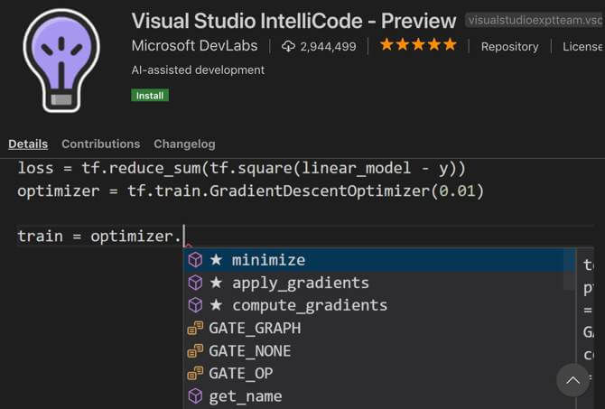 Giao diện Visual Studio IntelliCode