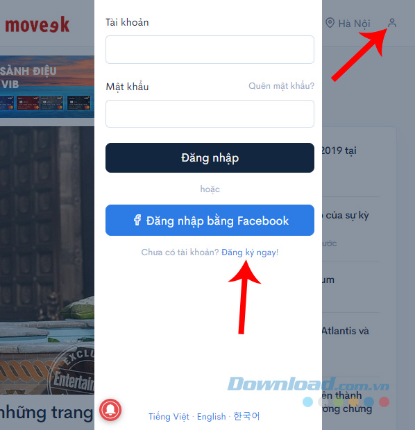 Đăng ký tài khoản Moveek