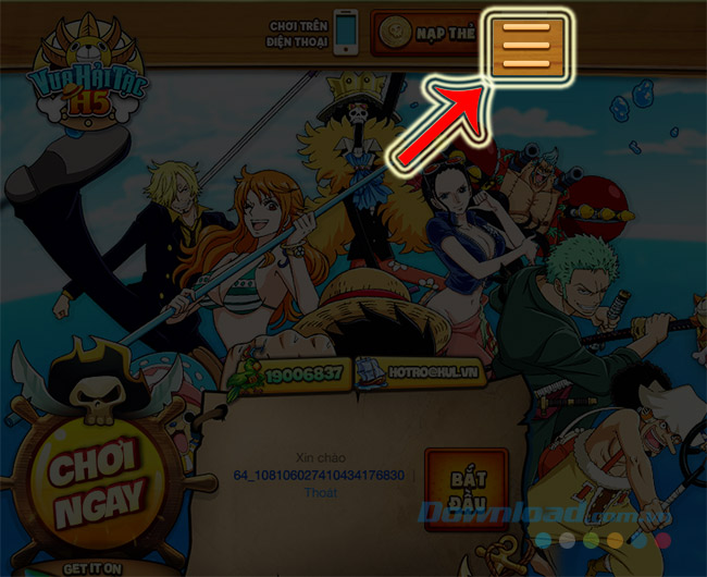 Trang chủ của webgame Vua Hải Tặc H5