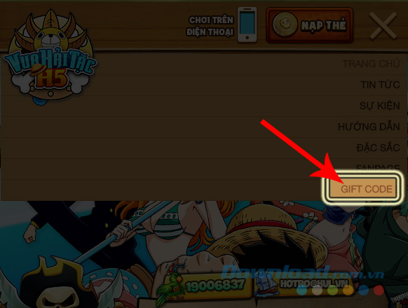 Nhấn vào Giftcode