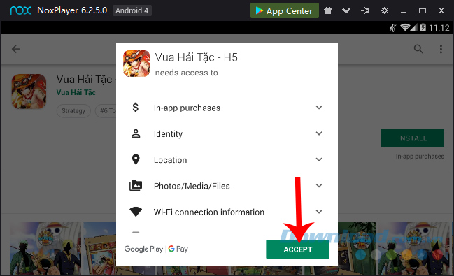 Nhấn vào Install để cài đặt Vua Hải Tặc H5 