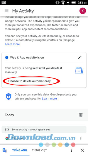 Thiết lập xóa lịch sử vị trí, dữ liệu truy cập của tài khoản Google