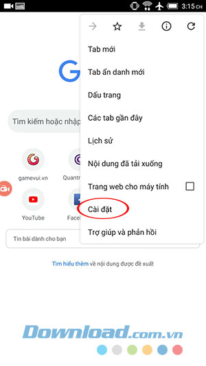 Truy cập Cài đặt trên Google Chrome