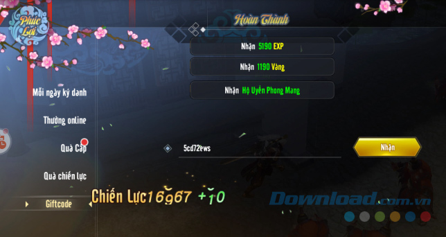 Đổi giftcode thành công