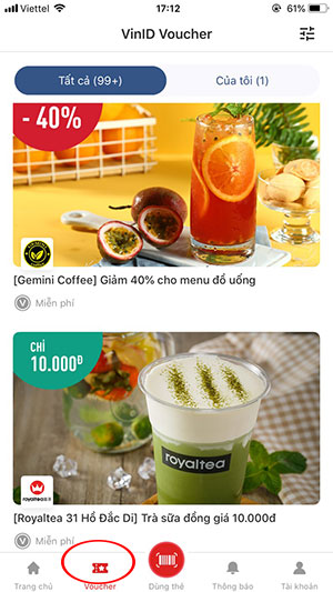 Giao diện chính của ứng dụng VinID