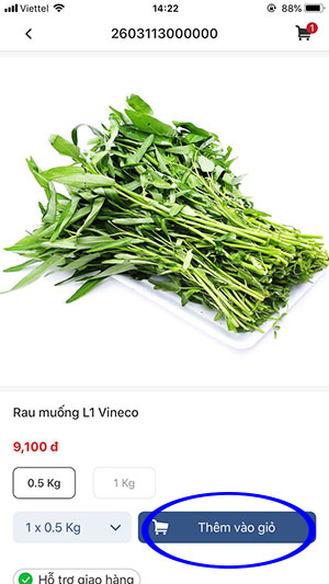 Giao diện chọn hàng trong Danh mục hàng