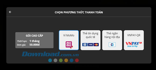 Chọn phương thức thanh toán gói Fim+ đã mua