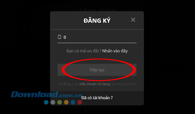 Nhập số điện thoại đăng ký xem phim