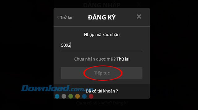 Nhập mã xác nhận gửi về điện thoại