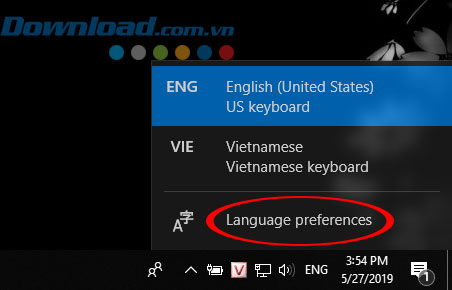 Mở cửa sổ cài đặt ngôn ngữ