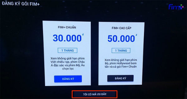 Đăng ký gói phim thông qua mã ưu đãi