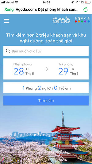 Chọn địa điểm đặt phòng trên Agoda