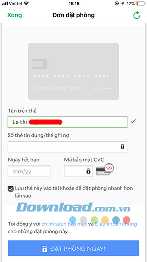Nhập thẻ tín dụng của bạn