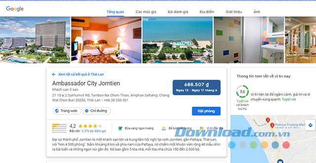 Thông tin chi tiết và các đánh giá về khách sạn đã chọn