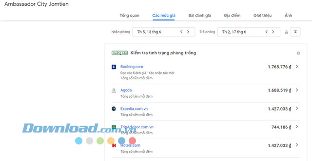 Lựa chọn ứng dụng đặt phòng có giá thấp nhất