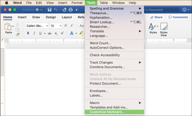 Tùy biến phím tắt Word cho Mac