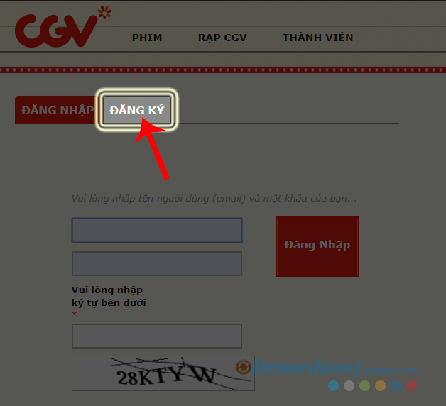 Chọn vào Đăng ký
