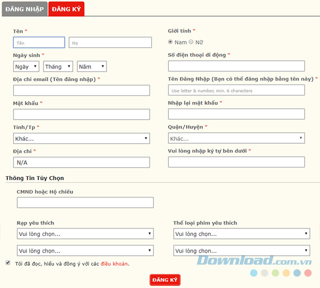 Điền các thông tin cá nhân