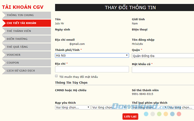 Thông tin tài khoản CGV