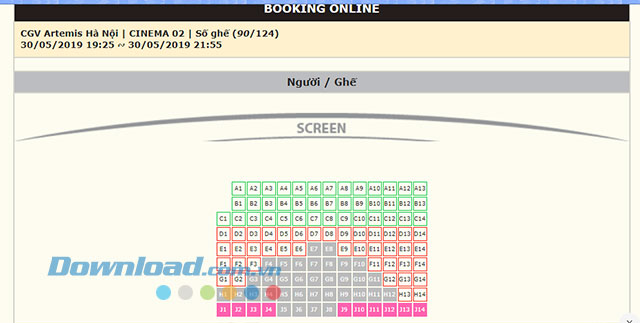 Chọn chỗ ngồi trong rạp CGV