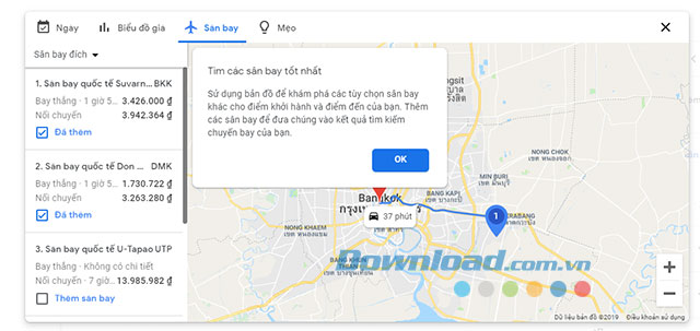 Lựa chọn xem giá vé theo sân bay đến của một thành phố