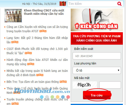 Tra cứu phương tiện vi phạm hành chính qua hình ảnh.