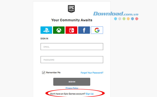 Tạo tài khoản chơi game trên Epic Games