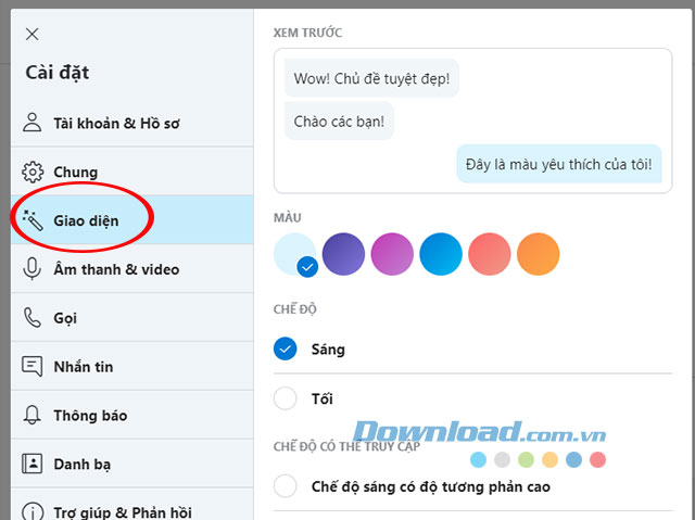 Thiết lập giao diện cho ứng dụng Skype for Web