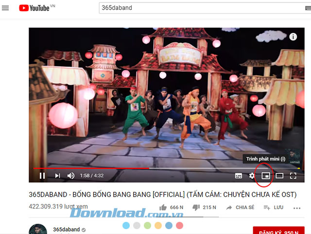 Lựa chọn trình phát mini trên Youtube