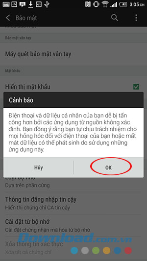 Cho phép cài đặt các ứng dụng bên ngoài kho ứng dụng lên thiết bị
