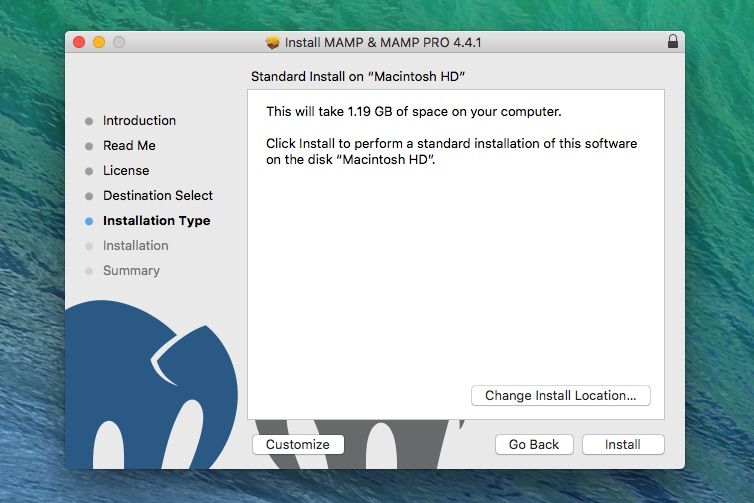 Nhấn nút cài đặt MAMP