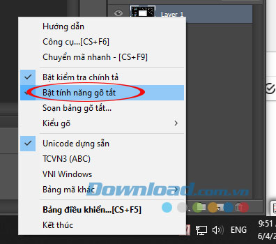 Bật tính năng gõ tắt