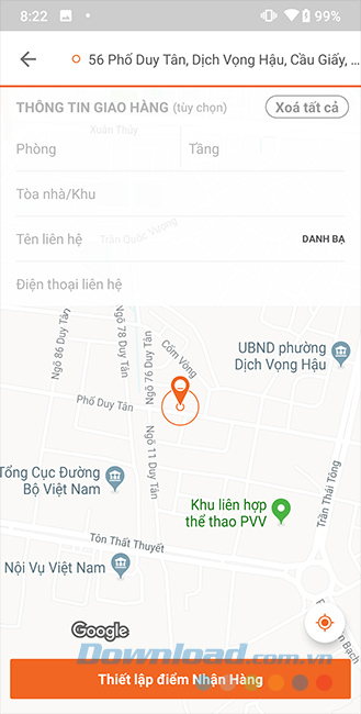 Chi tiết địa điểm giao - nhận hàng