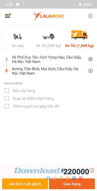 Giao hàng bằng xe tải thùng 