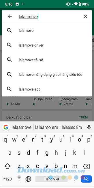 Tìm kiếm Lalamove trong cửa hàng 
