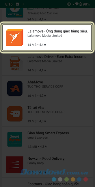 Chọn Lalamove từ kết quả hiện ra