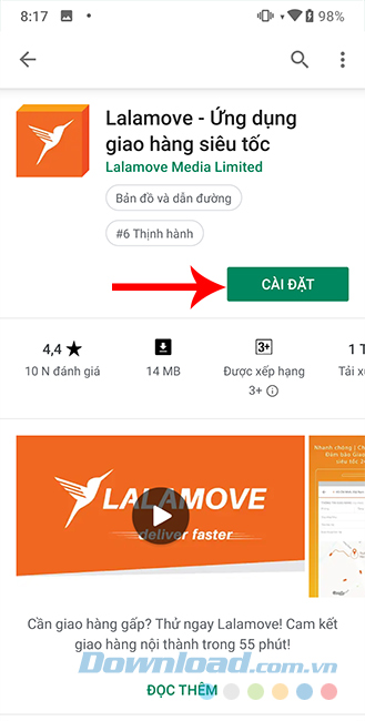 Cài đặt Lalamove trên điện thoại 