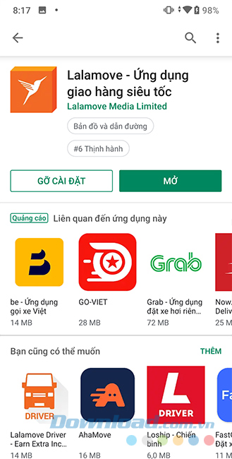 Chọn Open để mở và sử dụng Lalamove