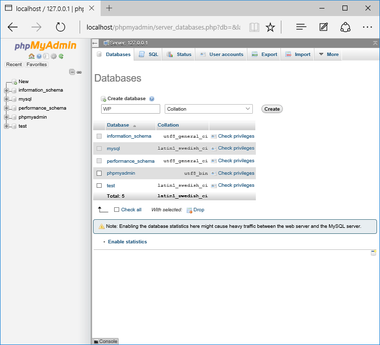 Tạo database mới
