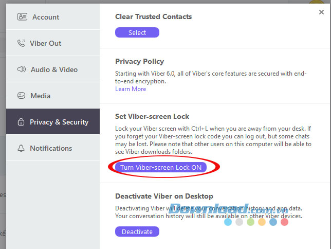Đặt mã khóa cho Viber