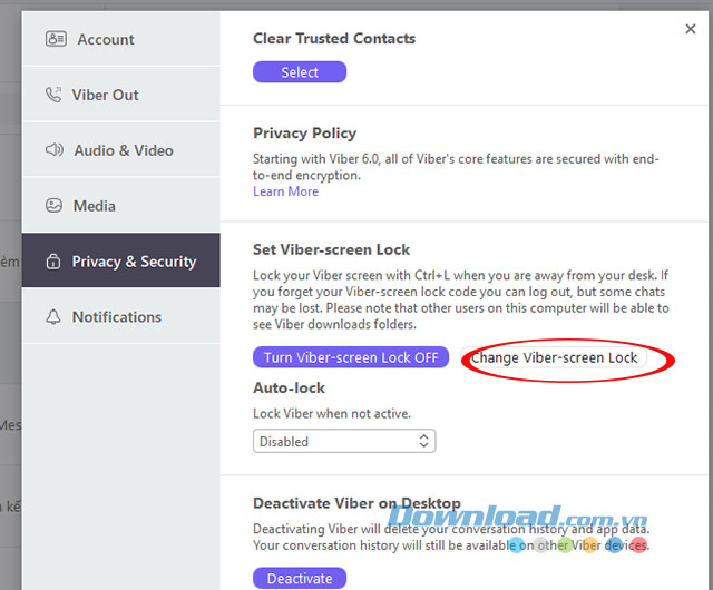 Thay đổi mã khóa đã tạo