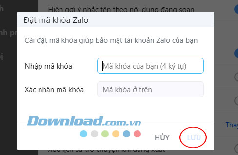 Đặt mã khóa ứng dụng gồm 4 số