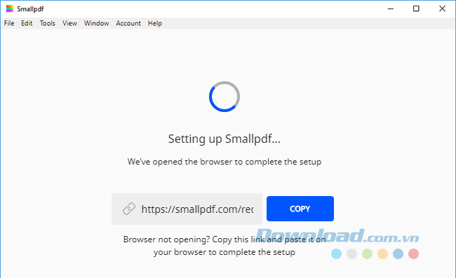Giao diện cài đặt SmallPDF trên máy tính