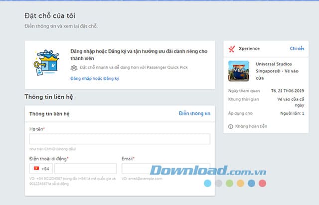 Thông tin liên hệ với người đặt mua vé