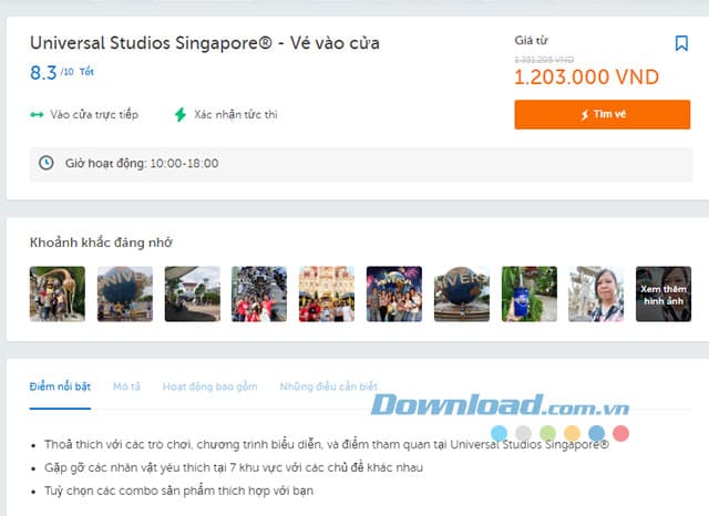 Chi tiết về vé tham quan đã lựa chọn