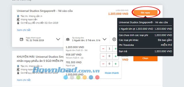 Đặt vé tham quan đã chọn